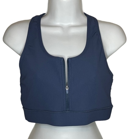 Blue womens Zip-Front  Sports Bra - Picture 1 of 12